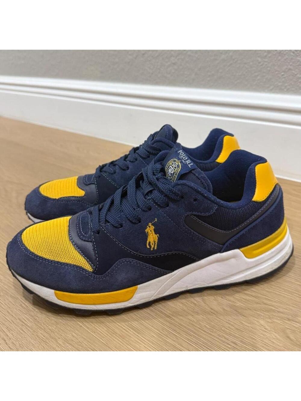 Polo Ralph Lauren Navy Blue & Yellow Jogger Sneakers Size 9.5